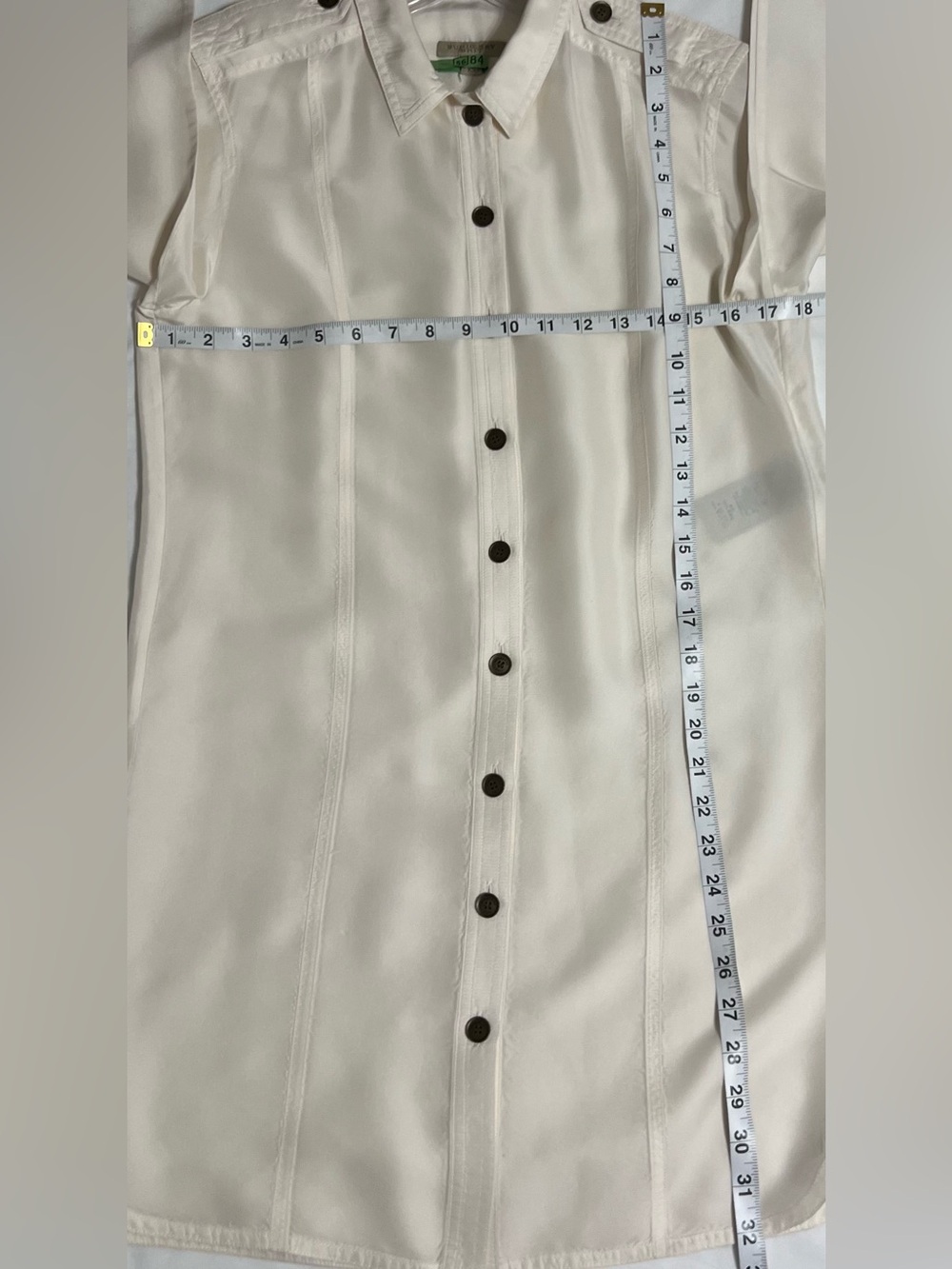 Burberry Brit 100% Silk Ivory Button Front Tunic Shirt XS Luxury Long Sleeve - Picture 8 of 10